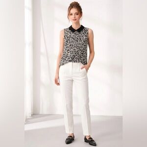 Kate Spade Madison Avenue Glasses Top Blouse Size 2 Sleeveless Black White Party